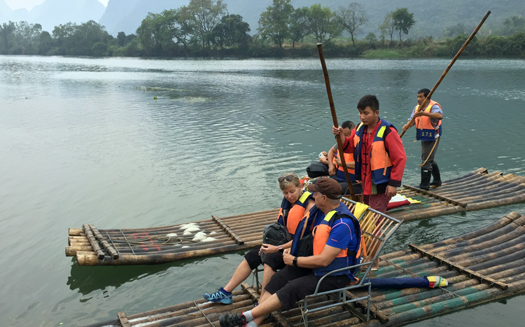 bamboo raft on Yulong river at Yangshuo.