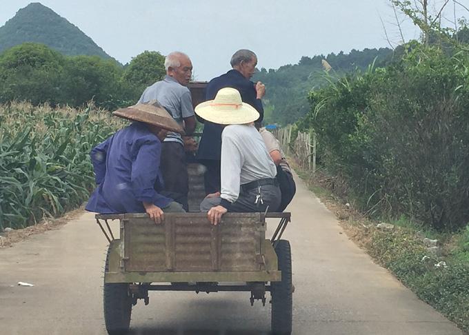 Tractor is a practical transportation in remote village in north of Guilin.
