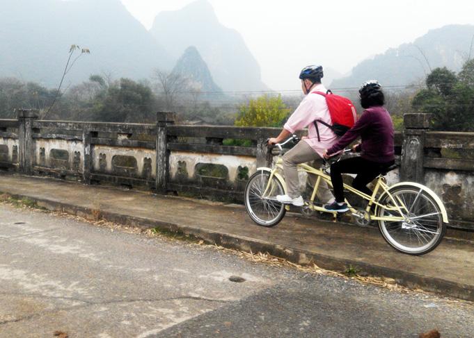 We offer tandam bicycle for people who can not cycle so well as her husband. 